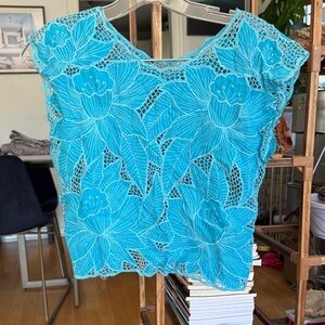 Elegant Blue Lace Floral Top